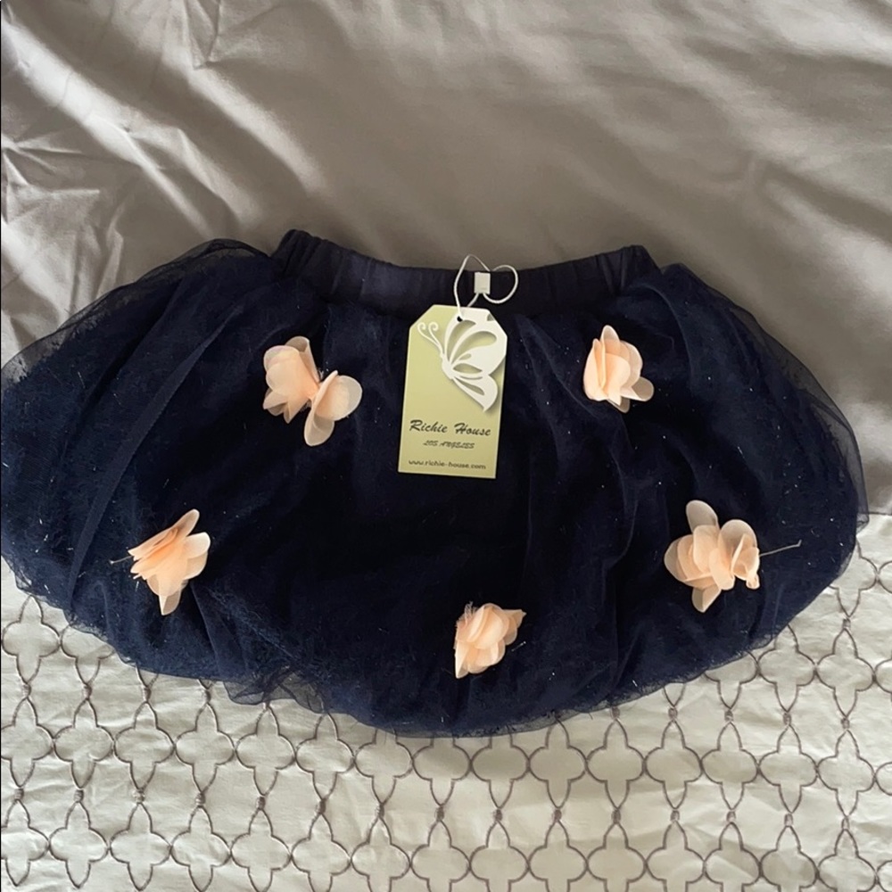Fluffy toddler skirt, attached flowers/butterflies